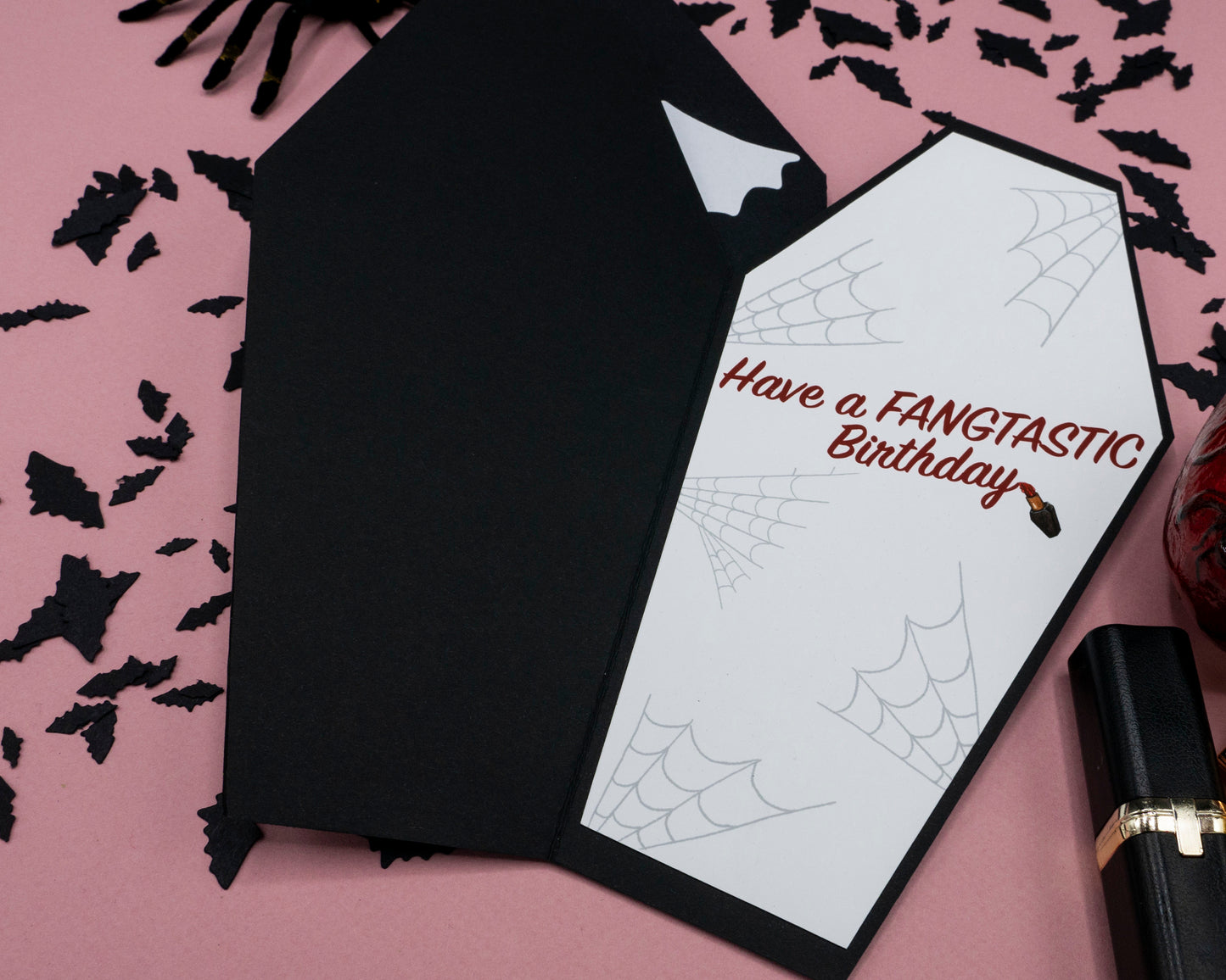 Vampira/Vampire Card and Coffin Envelope with Bat Confetti