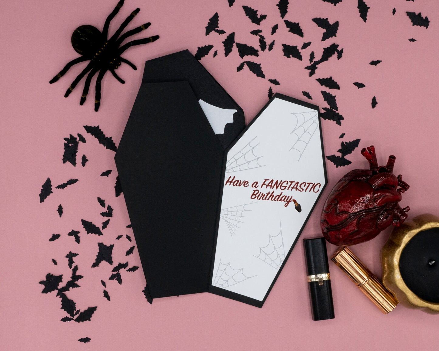 Vampira/Vampire Card and Coffin Envelope with Bat Confetti