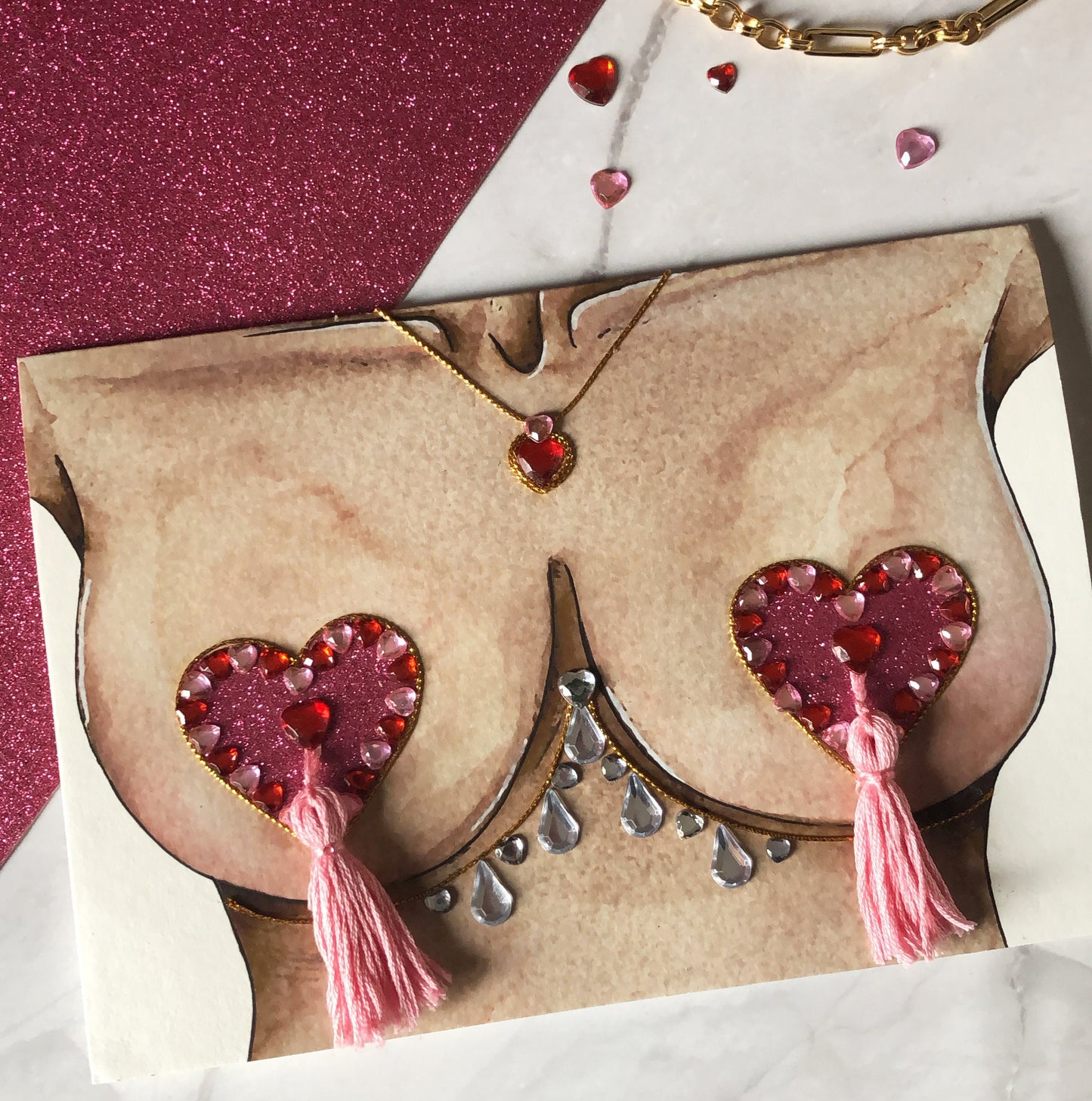 Burlesque Card, Nipple Tassel Card, Hand Embellished