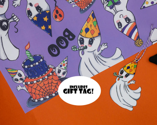 Boo Ghost Wrapping Paper & Gift Tag