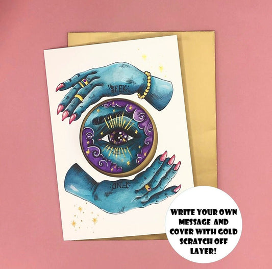 Fortune Teller Card, Spinning Scratch off Card (Hand Embellished)